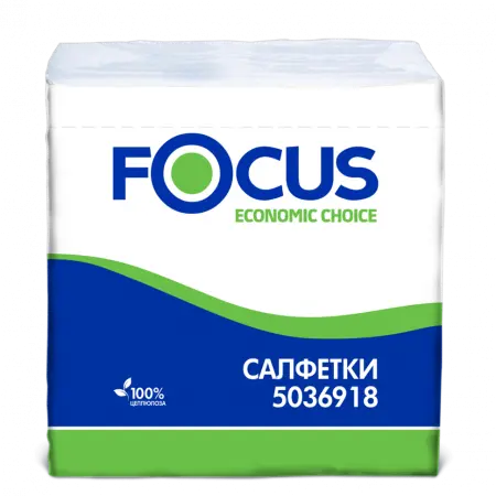 Фото №1 - Бумажные салфетки: столовые 1сл 100листов 24х24 ФОКУС белые