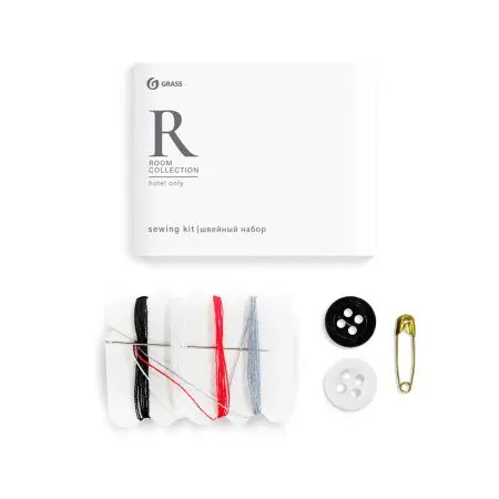 Фото №1 - Grass: Набор швейный Рум (игла, нити разных цветов, 2 пуговицы (черная и белая , в картон. уп.