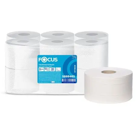 Фото №1 - Хаят: Бумага туалетная 2сл 150м/9,5 ФОКУС Джамбо белая