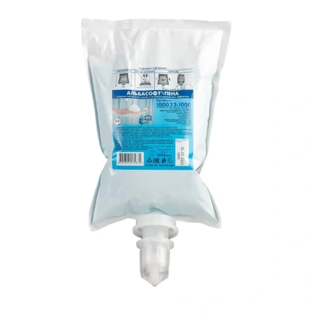 Фото №1 - Кеман: Мыло жидкое пенящееся АЛЬБАСОФТ 1000 мл с антибакт.эффектом в картридже бирюзовое