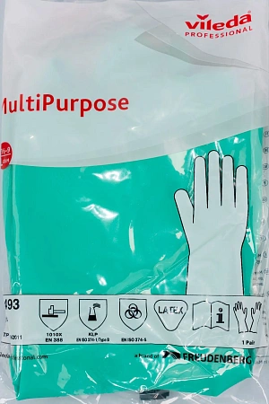Фото №12 - Vileda: Перчатки многоцелевые L зеленые резиновые