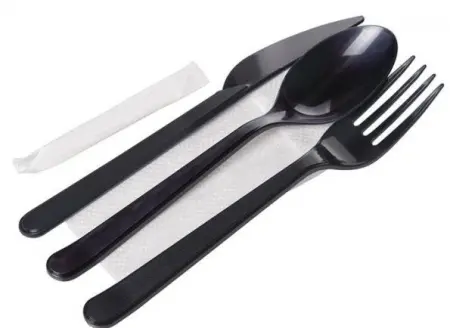 Фото №1 - Одноразовая продукция: Набор столовых приборов 5 (вилка, столовая ложка, нож, зубочистка, салфетка) черный /пач.=300 шт.