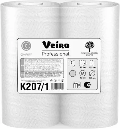 VEIRO: Бумага туалетная 2сл 25м/9,2 Comfort белый /пач.=8 шт.