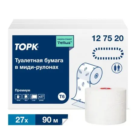 ТОРК: Бумага туалетная T6 Премиум 2сл 90м/9,9 компактный рулон белая