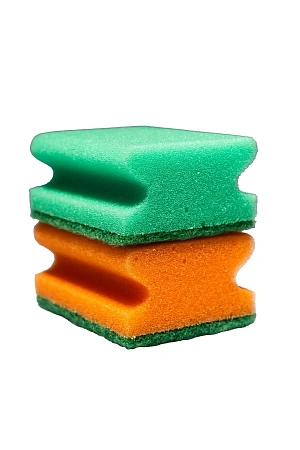 Фото №2 - Губки,скрабы: для посуды VCLEAN Дуэт 8.5х6.5х4.5 поролон+абразив с выемкой для пальцев /пач.=2 шт.