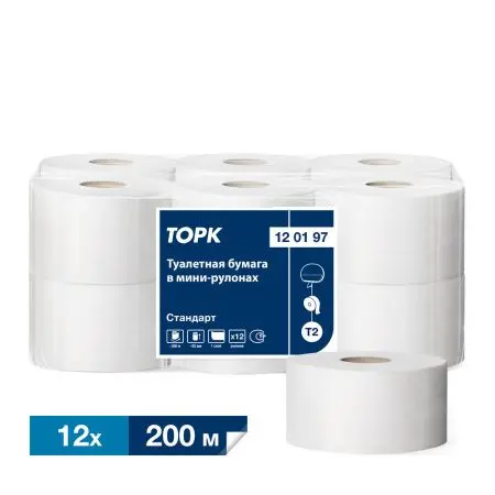 ТОРК: Бумага туалетная T2 Стандарт 1сл 200м/9,5 белая