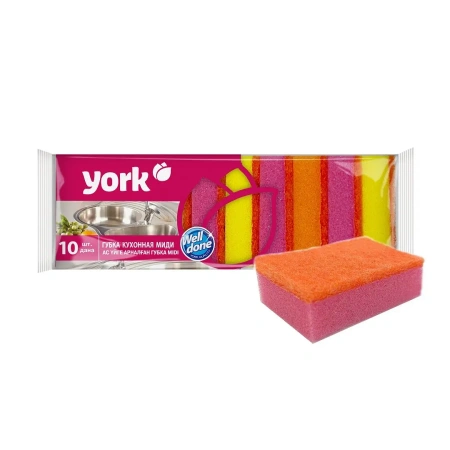 Губки,скрабы: для посуды YORK 8 х 5 х 2,5 см с абразивом /пач.=10 шт.