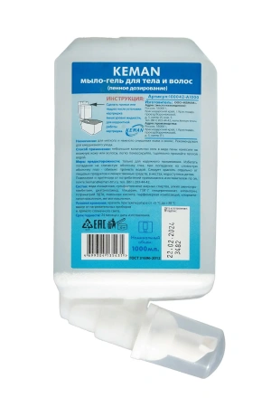 Фото №1 - Кеман: Мыло-гель для душа 1000мл для тела и волос в картридже бесцветное,с отдушкой