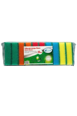 Губки,скрабы: для посуды VCLEAN Макси 8.5х6х2.5 поролон+абразив /пач.=10 шт.