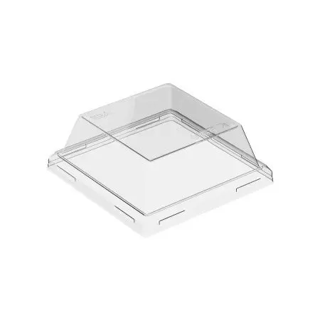 Фото №1 - Одноразовая продукция: Крышка к контейнеру OneClick 550 130х130мм h-40мм ПЭТ квадратная. прозрачная купольная /пач.=50 шт.