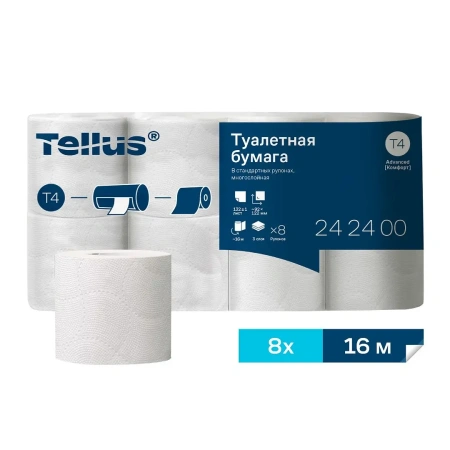 Фото №1 - ТОРК: Tellus Бумага туалетная T4 Комфорт 3сл 16м белая /пач.=8 шт.