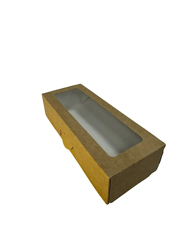 Фото №2 - Одноразовая продукция: Контейнер бумажный самосборный 500мл 170х70х40мм крафт с окном /пач.=250 шт.