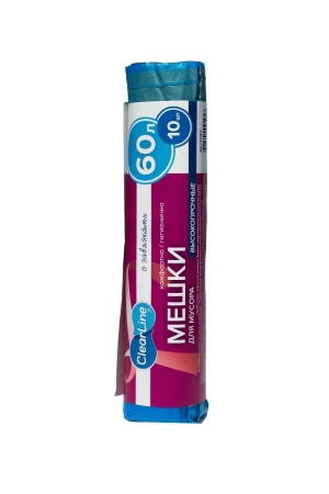 Мешки для мусора: 60л 60х70 ПНД с завязками VCLEAN Ultra/Clear Line синие /рул.=10 шт.