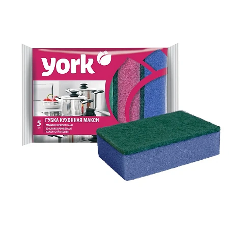 Фото №13 - Губки,скрабы: для посуды YORK Maxi 9х7х4.3 проф /пач.=3 шт.