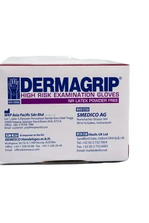 Перчатки: латексные Dermagrip High Risk S неопудренные нестерильные синие /пач.=50 шт.