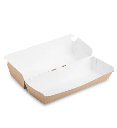 Одноразовая продукция: Контейнер бумажный ракушка 215х75х80мм крафт для хот догов OSQ HD BOX /пач.=50 шт.