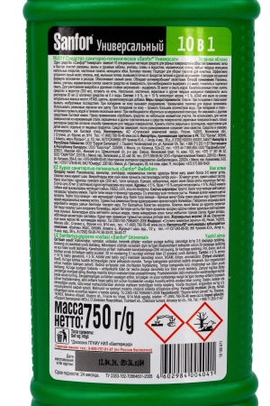 Чистящее средство: САНФОР УНИВЕРСАЛ 750 г гель с хлором для сантехники Зеленое яблоко
