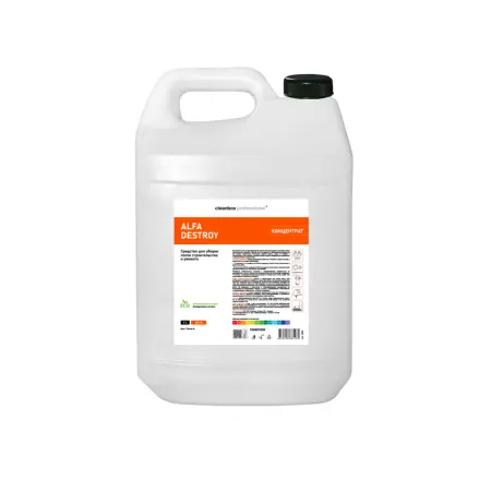 Фото №1 - Vortex: ALFA DESTROY 5л высококислотное пенное моющее ср-во для уборки после строительства концентрат тв. канистра