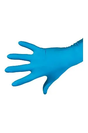 Фото №2 - Перчатки: латексные Dermagrip High Risk М неопудренные нестерильные синие /пач.=50 шт.