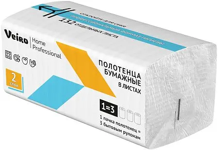 Фото №6 - VEIRO: Полотенца бумажные V 2сл 132л 21х21,6см/21 Home (Soft Pack) белые