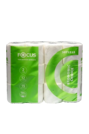 Фото №1 - Хаят: Бумага туалетная 2сл 15м ФОКУС Экономик Чойс белая /пач.=12 шт.