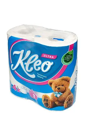 Фото №4 - Бумага туалетная: 3сл 18м целлюлоза цвет белый Клео Ультра /пач.=4 шт.