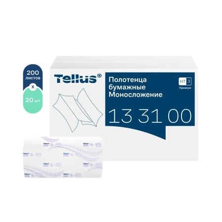 ТОРК: Tellus Полотенца бумажные H3 Синглфолд Премиум 2сл 200л 23х23см белые