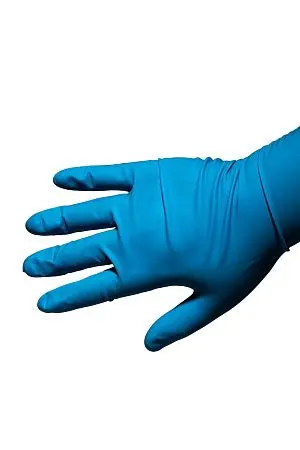Фото №27 - Перчатки: латексные Dermagrip High Risk М неопудренные нестерильные синие /пач.=50 шт.