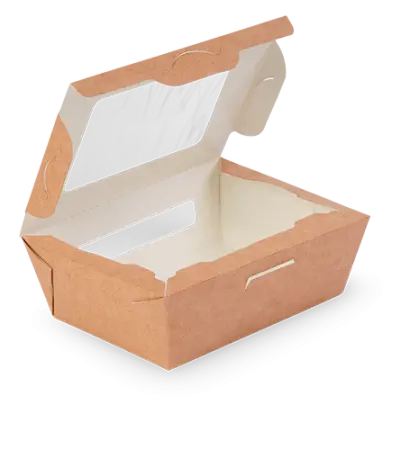 Одноразовая продукция: Контейнер бумажный самосборный 600мл 130х150х95 крафт/белый с окном OSQ OpSalad 600 /пач.=25 шт.