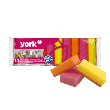 Губки,скрабы: для посуды YORK 8 х 5 х 2,5 см с абразивом /пач.=10 шт.