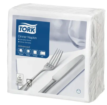 Tork: Салфетки Advanced 2сл 150л 39х39см 1/8 белые