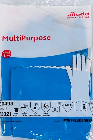 Фото №9 - Vileda: Перчатки многоцелевые L голубой резиновые