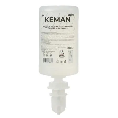 Фото №1 - Кеман: Мыло жидкое пенящееся 1000 мл мягкое бесцветное с отдушкой флакон S4