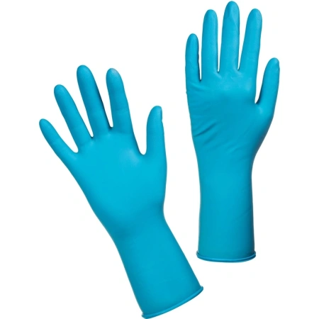 Перчатки: латексные Dermagrip High Risk М неопудренные нестерильные синие /пач.=50 шт.