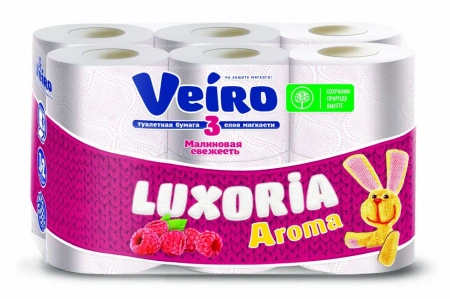 Фото №1 - Бумага туалетная: 3сл 17м целлюлоза Арома Малина цвет белый с красным тиснением ВЕЙРО /пач.=12 шт.