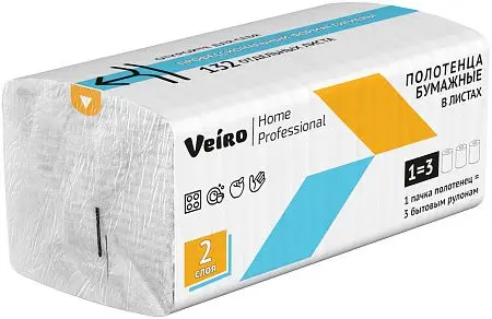 Фото №5 - VEIRO: Полотенца бумажные V 2сл 132л 21х21,6см/21 Home (Soft Pack) белые