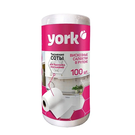 Фото №2 - ХозСалфетки: в рулоне 22,5х25 100 листов YORK Соты вискоза