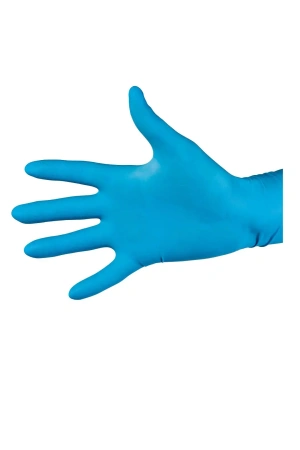 Фото №1 - Перчатки: латексные Dermagrip High Risk М неопудренные нестерильные синие /пач.=50 шт.