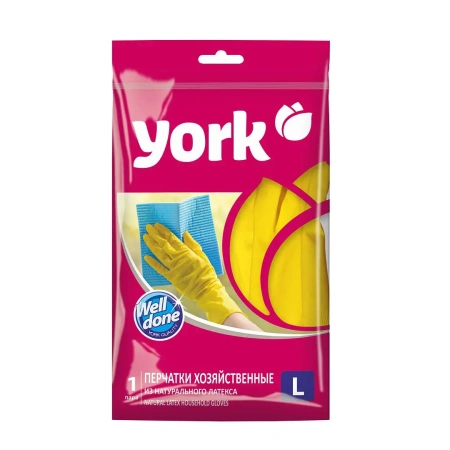 Перчатки: резиновые латексные YORK L высокая плотность с хлопковым напылением