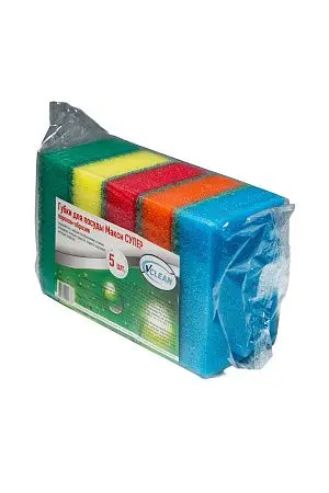 Фото №4 - Губки,скрабы: для посуды VCLEAN Макси СУПЕР 9.5х6.5х3 поролон+абразив /пач.=5 шт.