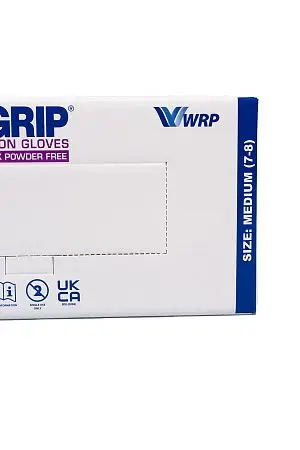 Фото №16 - Перчатки: латексные Dermagrip High Risk М неопудренные нестерильные синие /пач.=50 шт.