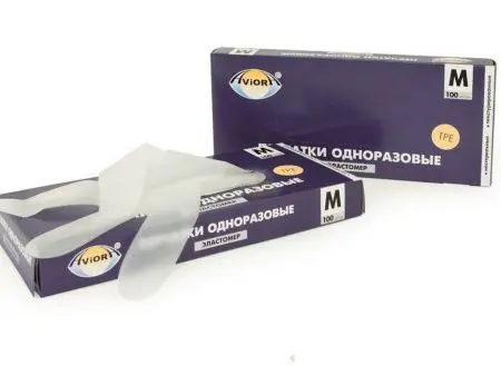 Фото №1 - Перчатки: эластомер M одноразовые /пач.=100 шт.