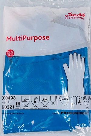 Фото №10 - Vileda: Перчатки многоцелевые XL голубой резиновые