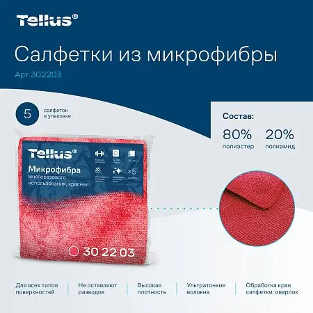 Фото №2 - ТОРК: Tellus Салфетка 22,5х23,5 микрофибра многоразового использования красная /пач.=5 шт.