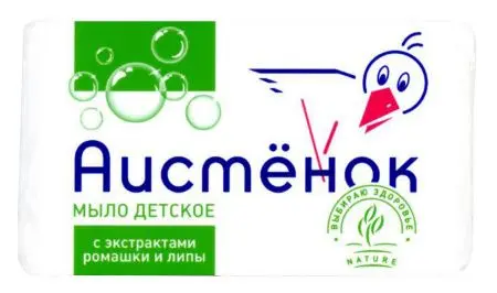Фото №1 - Мыло туалетное: ДЕТСКОЕ 70г АИСТЕНОК ромашка и липа