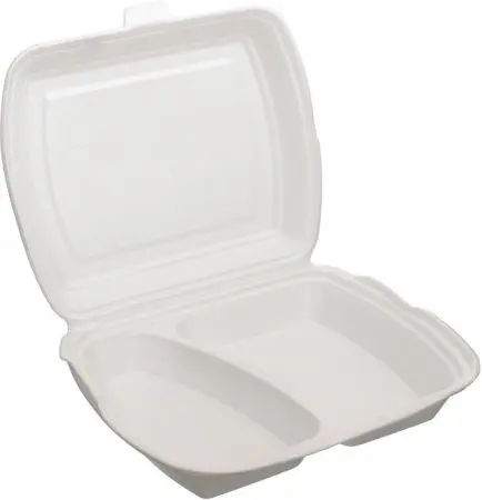Одноразовая продукция: Контейнер Ланч-бокс 2-х секционный 247х207х62мм ВПС белый Полиформ /пач.=100 шт.