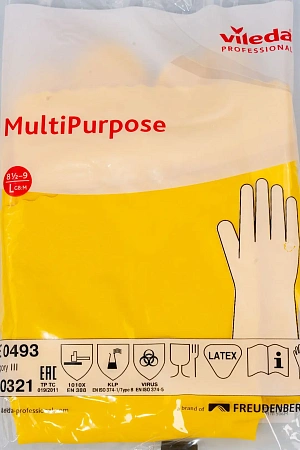 Фото №8 - Vileda: Перчатки многоцелевые L желтый резиновые