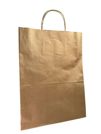 Фото №1 - Одноразовая продукция: Пакет бумажный 260х150х350 с кручеными ручками крафт /пач.=300 шт.