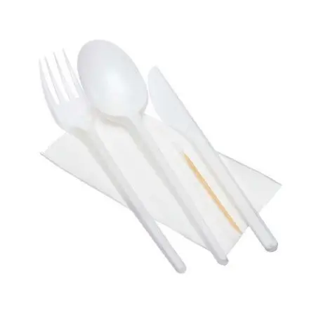 Фото №1 - Одноразовая продукция: Набор столовых приборов 5 (вилка, столовая ложка, нож, зубочистка, салфетка) белый