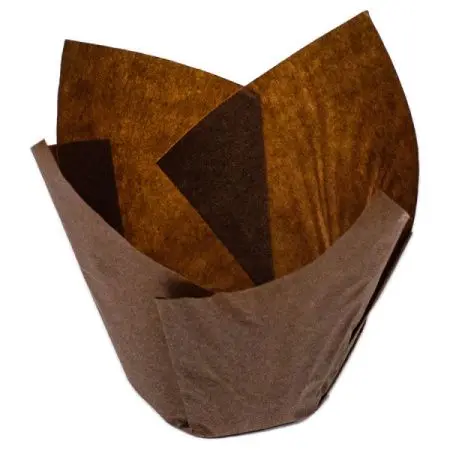 Фото №1 - Одноразовая продукция: Форма бумажная для выпечки маффина d-50 h-88 "тюльпан" спираль коричневая /пач.=200 шт.